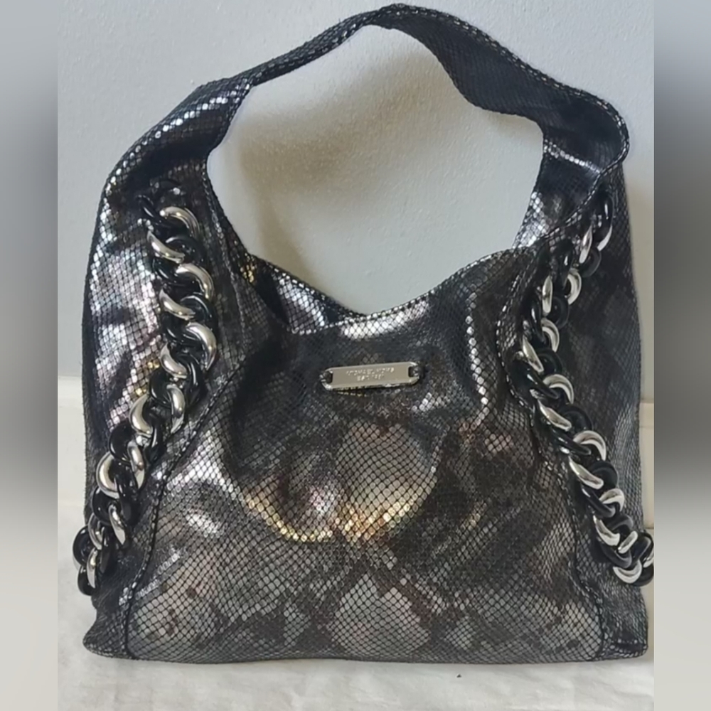 Authentic $448 Michael Kors Gunmetal Python Snakeskin Genuine Leather Pu…